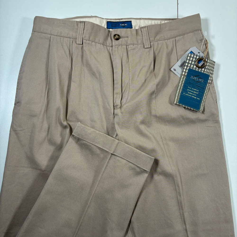 NEW Joseph Abboud Chino Pants 34x32 Khaki Pleated Cuffed Classic Fit 90s